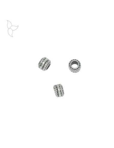 Perles argentées rondes motifs chaine trou 4.4 mm