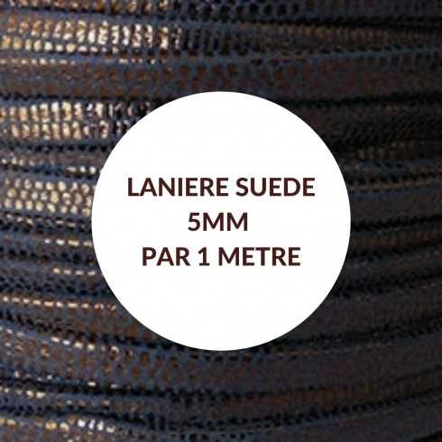 Laniere suédé doublée bleu marine et or rose 5mm