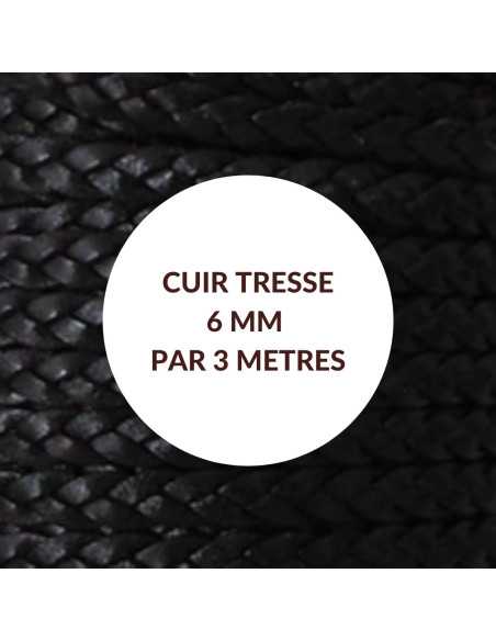 Cuir tresse noir 6mm