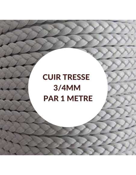 Cuir tressé plat taupe 3mm