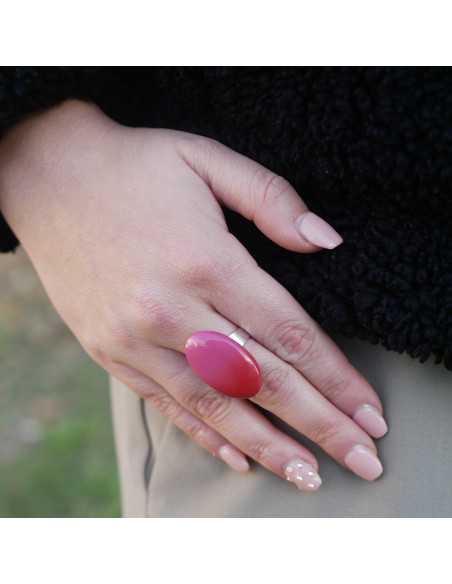 Cabochon bague en corne de buffle laquée couleur dégradée