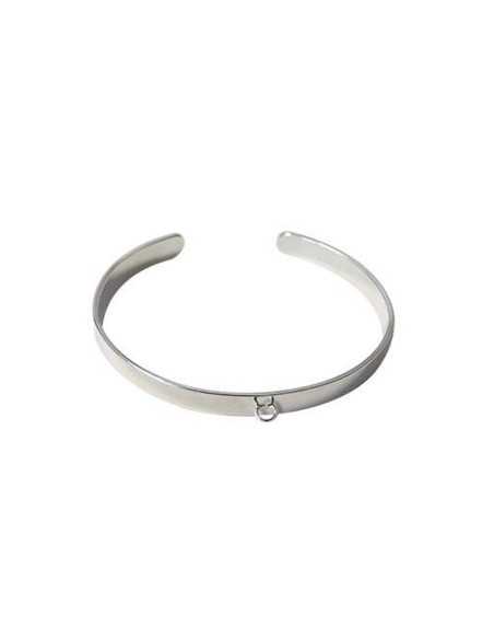 Bracelet argenté réglable 6 mm avec anneau d'accrochage