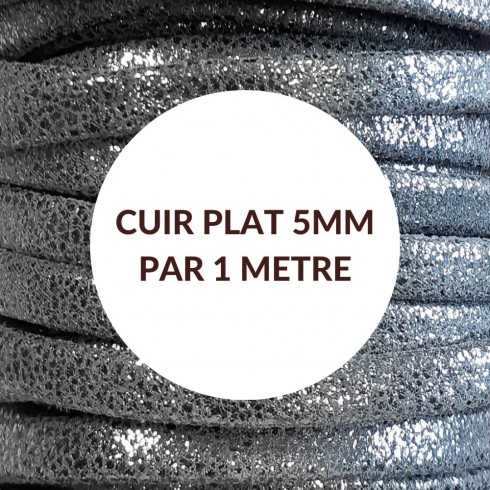 Cuir plat veau craquelé gris et argent