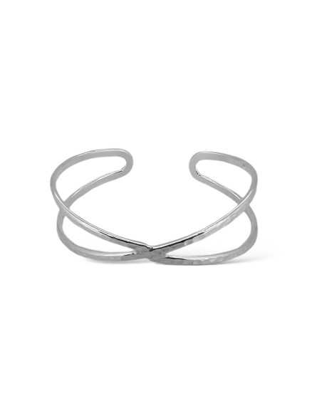 Bracelet manchette "croisé", effet martelé plaqué argent 10 microns